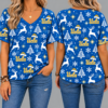 UCLA Bruins Women’s Christmas Reindeer Snowflake All-Over Print V-Neck Short Sleeve Shirt