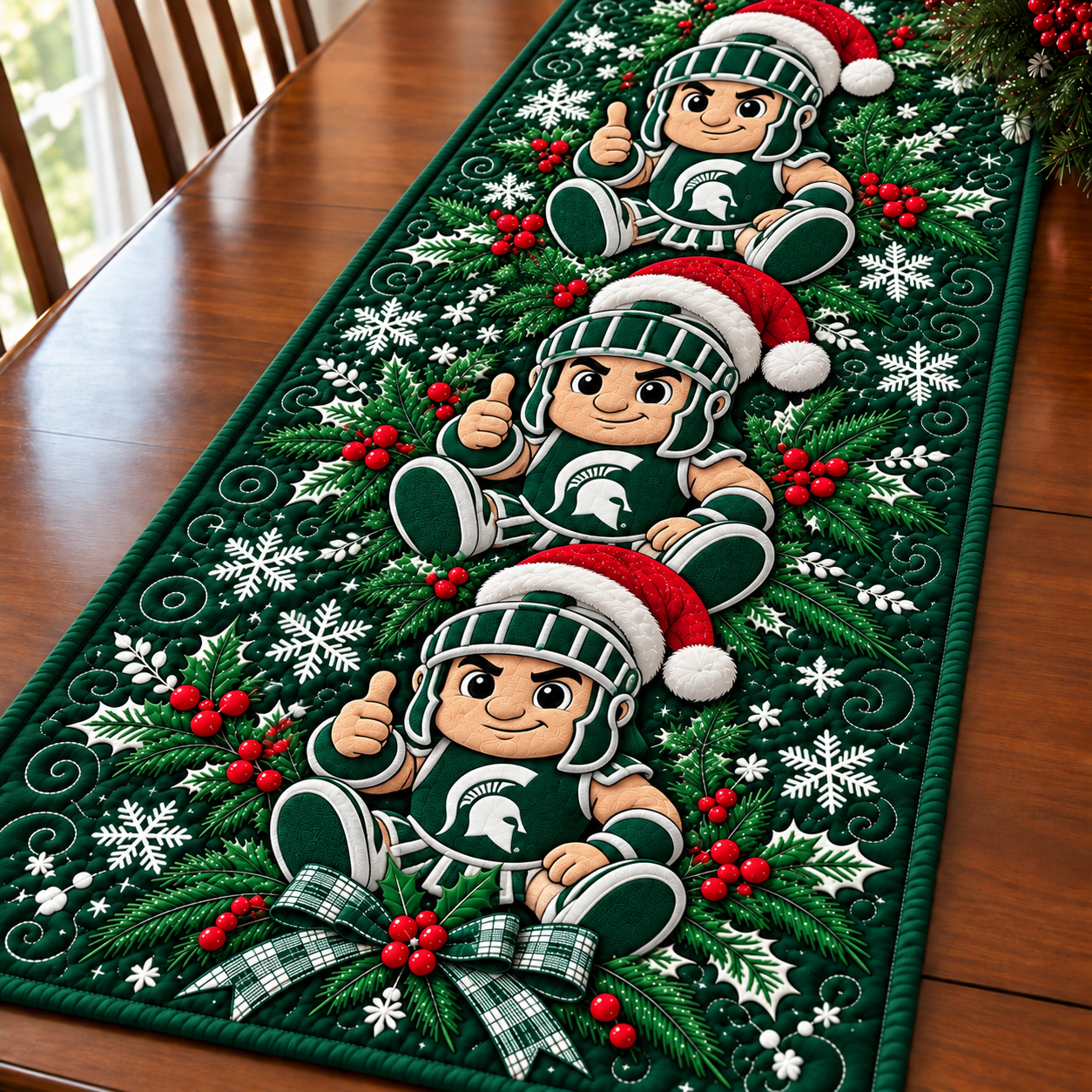 Michigan State Spartans Christmas Mascot Table Runner