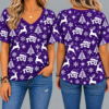 TCU Horned Frogs Women’s Christmas Reindeer Snowflake All-Over Print V-Neck Short Sleeve Shirt