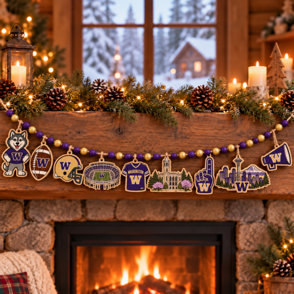 Washington Huskies Wooden Christmas Garland – Football Team Holiday Hanging Decorations