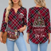 Texas A&M Aggies Women's Christmas Plaid V-Neck Collar Long Sleeve Casual Shirt with Festive Holiday Print