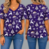 Washington Huskies Women’s Christmas Reindeer Snowflake All-Over Print V-Neck Short Sleeve Shirt