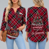 South Carolina Gamecocks Women's Christmas Plaid V-Neck Collar Long Sleeve Casual Shirt with Festive Holiday Print