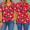 Ole Miss Rebels Women’s Christmas Reindeer Snowflake All-Over Print V-Neck Short Sleeve Shirt