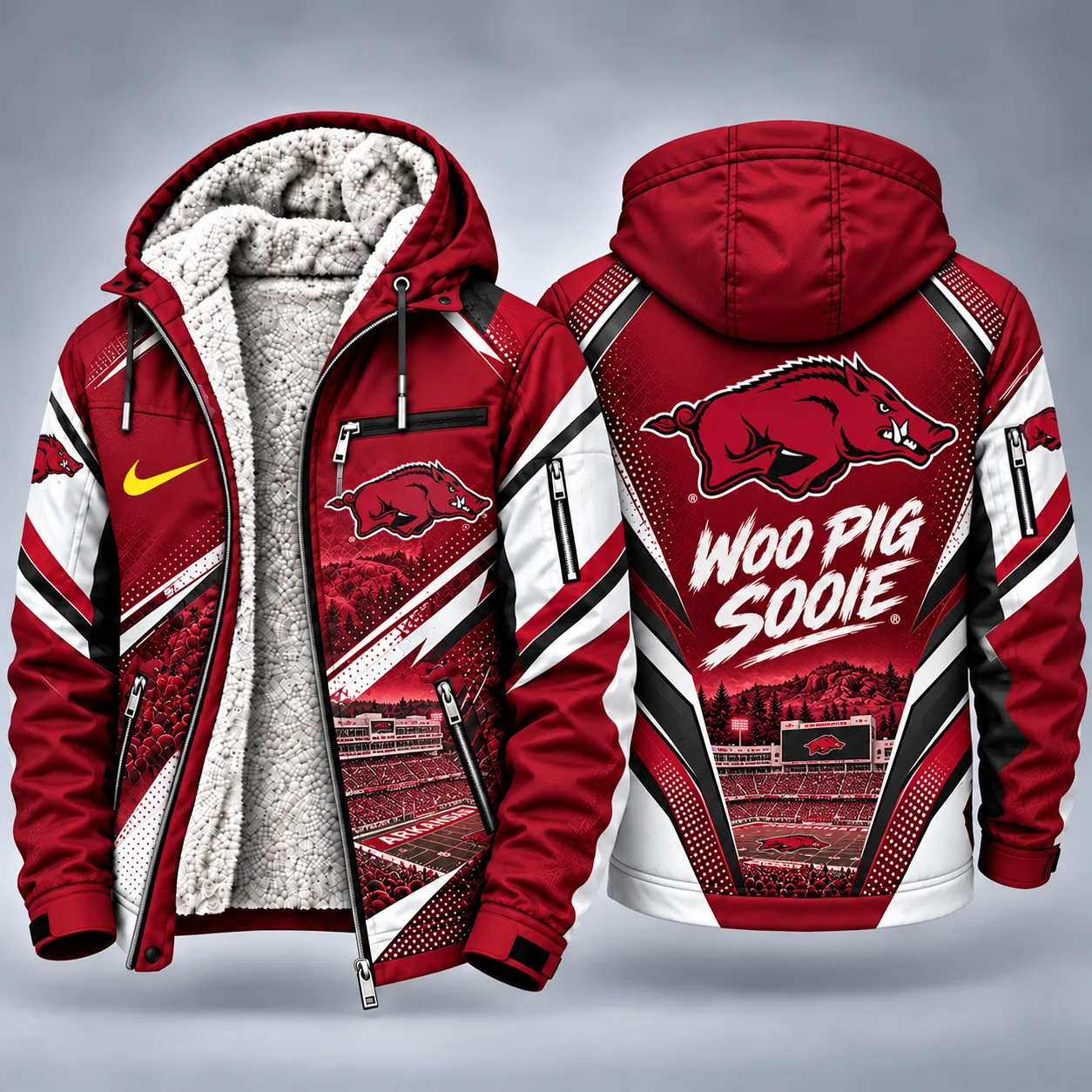 Arkansas Razorbacks Men's Christmas Graphic Hooded Winter Coat – Festive Holiday Edition