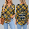 Georgia Tech Yellow Jackets Women's Christmas Plaid V-Neck Collar Long Sleeve Casual Shirt with Festive Holiday Print