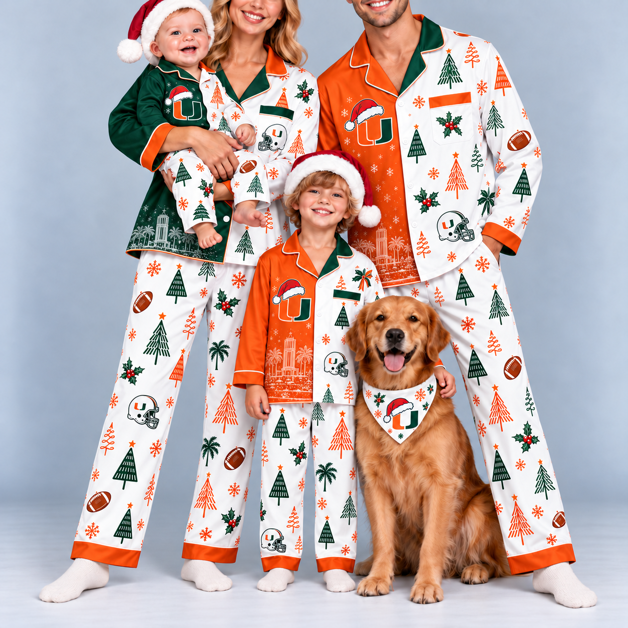 Miami (FL) Hurricanes Family Matching Christmas Pajamas Set - Football Fan Sleepwear, Festive Family Outfit