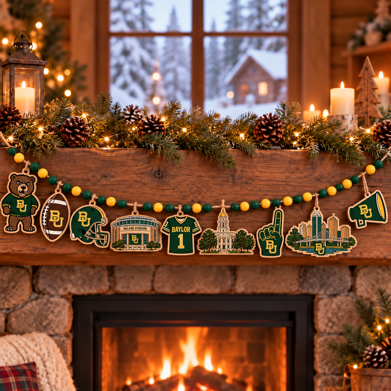 Baylor Bears Wooden Christmas Garland – Football Team Holiday Hanging Decorations