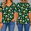 Baylor Bears Women’s Christmas Reindeer Snowflake All-Over Print V-Neck Short Sleeve Shirt