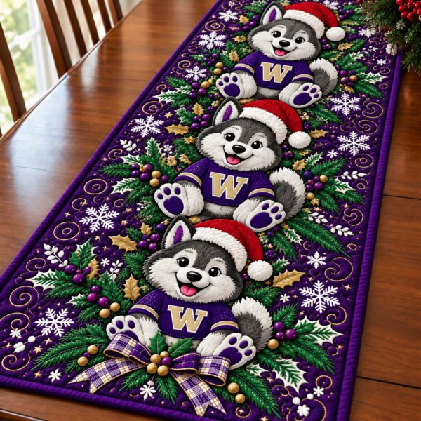 Washington Huskies Christmas Mascot Table Runner