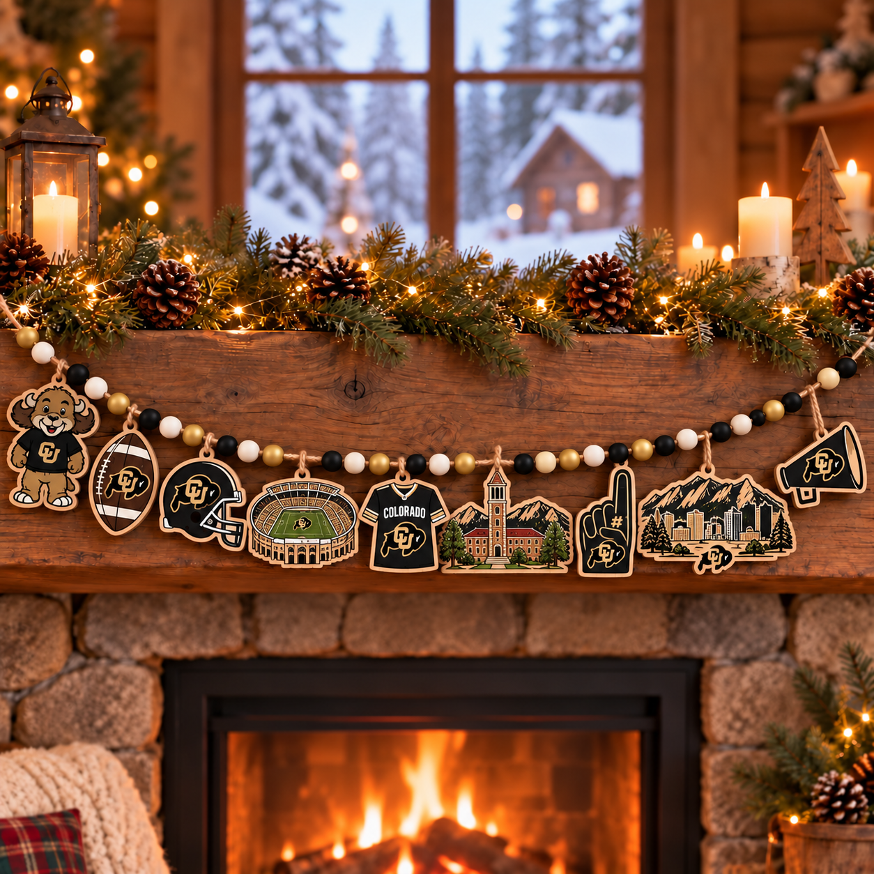 Colorado Buffaloes Wooden Christmas Garland – Football Team Holiday Hanging Decorations