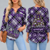 TCU Horned Frogs Women's Christmas Plaid V-Neck Collar Long Sleeve Casual Shirt with Festive Holiday Print