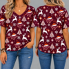 Virginia Tech Hokies Women’s Christmas Reindeer Snowflake All-Over Print V-Neck Short Sleeve Shirt