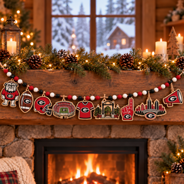 Georgia Bulldogs Wooden Christmas Garland – Football Team Holiday Hanging Decorations