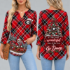 Georgia Bulldogs Women's Christmas Plaid V-Neck Collar Long Sleeve Casual Shirt with Festive Holiday Print
