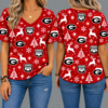 Georgia Bulldogs Women’s Christmas Reindeer Snowflake All-Over Print V-Neck Short Sleeve Shirt