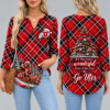 Utah Utes Women's Christmas Plaid V-Neck Collar Long Sleeve Casual Shirt with Festive Holiday Print
