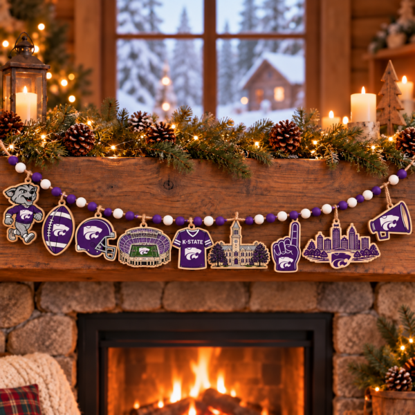Kansas State Wildcats Wooden Christmas Garland – Football Team Holiday Hanging Decorations