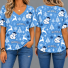 North Carolina Tar Heels Women’s Christmas Reindeer Snowflake All-Over Print V-Neck Short Sleeve Shirt