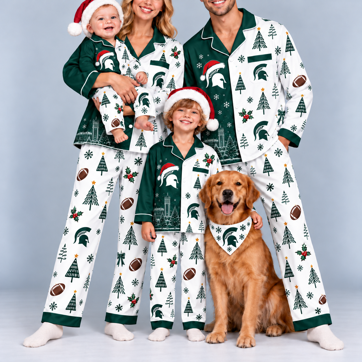 Michigan State Spartans Family Matching Christmas Pajamas Set - Football Fan Sleepwear, Festive Family Outfit