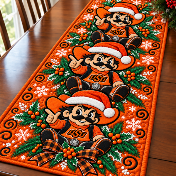 Oklahoma State Cowboys Christmas Mascot Table Runner