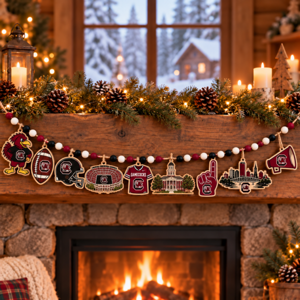 South Carolina Gamecocks Wooden Christmas Garland – Football Team Holiday Hanging Decorations