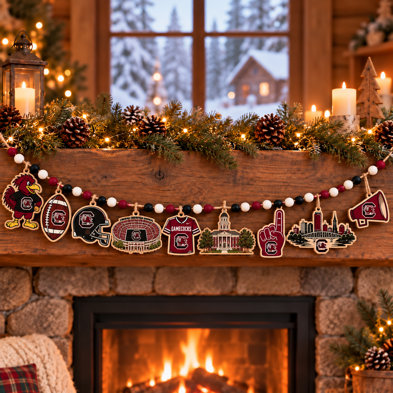 South Carolina Gamecocks Wooden Christmas Garland – Football Team Holiday Hanging Decorations