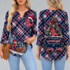 Ole Miss Rebels Women's Christmas Plaid V-Neck Collar Long Sleeve Casual Shirt with Festive Holiday Print
