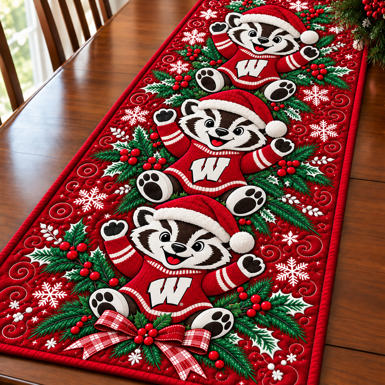 Wisconsin Badgers Christmas Mascot Table Runner
