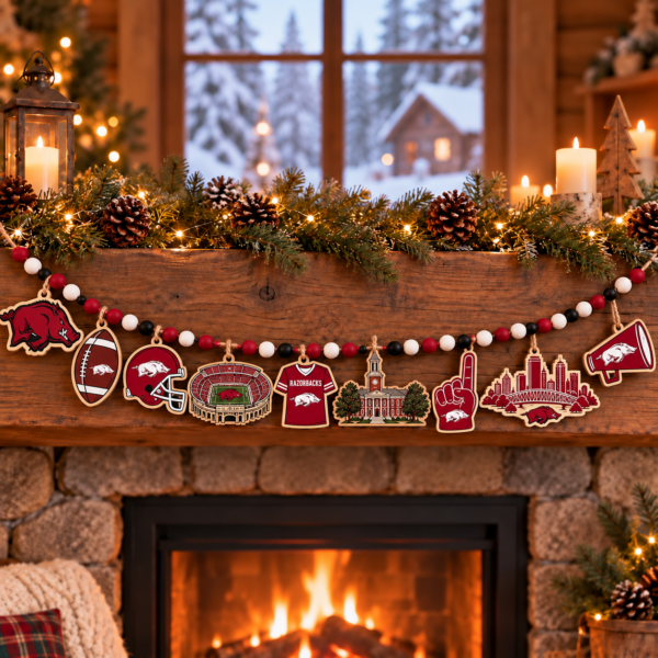 Arkansas Razorbacks Wooden Christmas Garland – Football Team Holiday Hanging Decorations