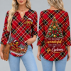 Iowa State Cyclones Women's Christmas Plaid V-Neck Collar Long Sleeve Casual Shirt with Festive Holiday Print