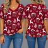 South Carolina Gamecocks Women’s Christmas Reindeer Snowflake All-Over Print V-Neck Short Sleeve Shirt