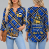 Pittsburgh Panthers Women's Christmas Plaid V-Neck Collar Long Sleeve Casual Shirt with Festive Holiday Print