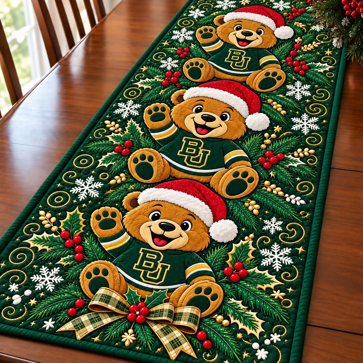 Baylor Bears Christmas Mascot Table Runner