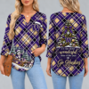 Washington Huskies Women's Christmas Plaid V-Neck Collar Long Sleeve Casual Shirt with Festive Holiday Print