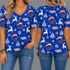 Boise State Broncos Women’s Christmas Reindeer Snowflake All-Over Print V-Neck Short Sleeve Shirt