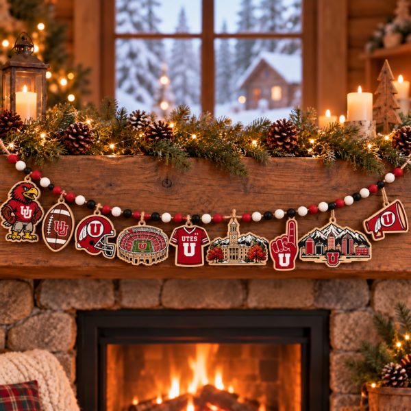 Utah Utes Wooden Christmas Garland – Football Team Holiday Hanging Decorations