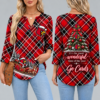 Louisville Cardinals Women's Christmas Plaid V-Neck Collar Long Sleeve Casual Shirt with Festive Holiday Print