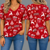 Utah Utes Women’s Christmas Reindeer Snowflake All-Over Print V-Neck Short Sleeve Shirt