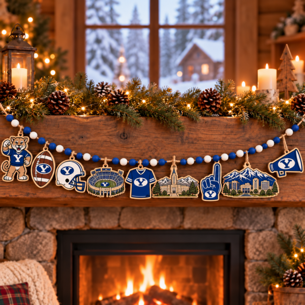 BYU Cougars Wooden Christmas Garland – Football Team Holiday Hanging Decorations