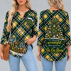 Baylor Bears Women's Christmas Plaid V-Neck Collar Long Sleeve Casual Shirt with Festive Holiday Print