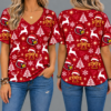 Iowa State Cyclones Women’s Christmas Reindeer Snowflake All-Over Print V-Neck Short Sleeve Shirt