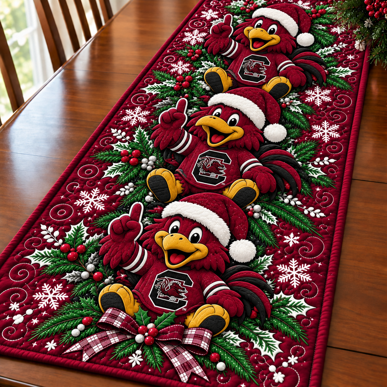 South Carolina Gamecocks Christmas Mascot Table Runner