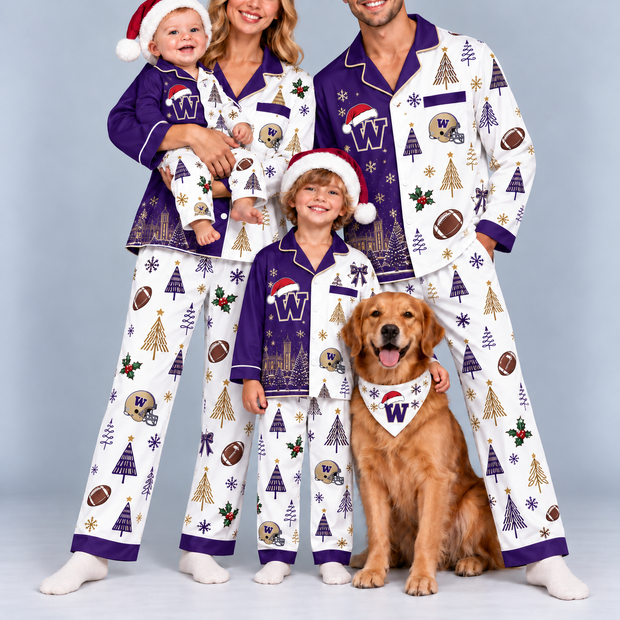 Washington Huskies Family Matching Christmas Pajamas Set - Football Fan Sleepwear, Festive Family Outfit