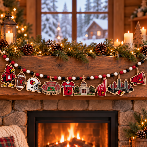 Louisville Cardinals Wooden Christmas Garland – Football Team Holiday Hanging Decorations