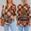 Oklahoma State Cowboys Women's Christmas Plaid V-Neck Collar Long Sleeve Casual Shirt with Festive Holiday Print