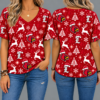 Louisville Cardinals Women’s Christmas Reindeer Snowflake All-Over Print V-Neck Short Sleeve Shirt