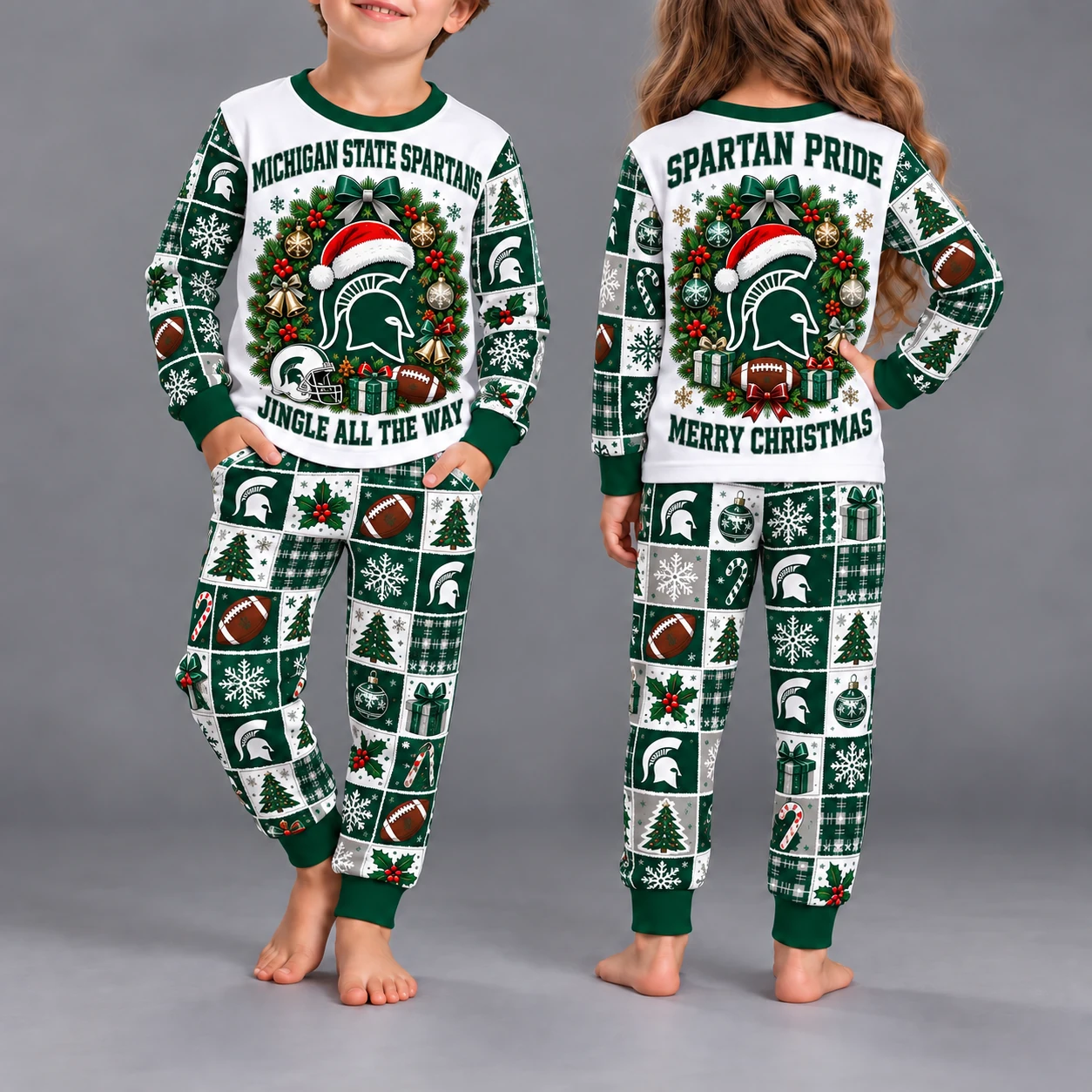 Michigan State Spartans Kids Christmas Pajama Set