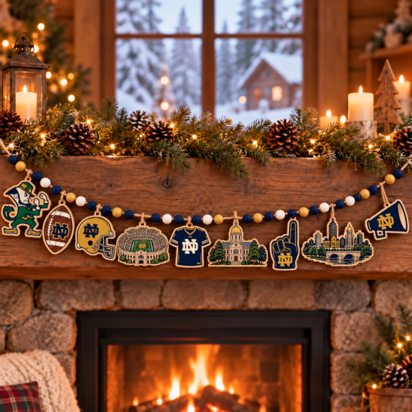 Notre Dame Fighting Irish Wooden Christmas Garland – Football Team Holiday Hanging Decorations