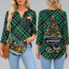 Notre Dame Fighting Irish Women's Christmas Plaid V-Neck Collar Long Sleeve Casual Shirt with Festive Holiday Print
